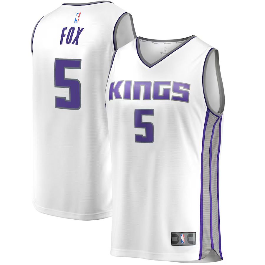 Men Sacramento Kings #5 De Aaron Fox Fanatics Branded White Fast Break Player Replica NBA Jersey->youth nba jersey->Youth Jersey